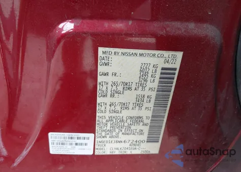 2022 Nissan Frontier Pro-X 4X2 z USA, uszkodzony, nr VIN 1N6ED1EJ8NN672400